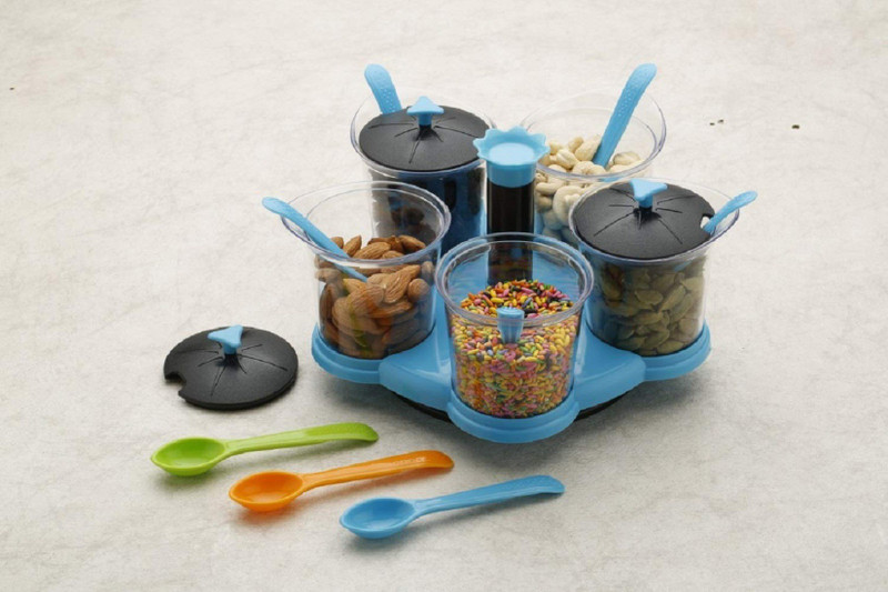 morton davies Spice Achar 5 in 1 Blue Piece Spice Storage Masala Jar 5 Piece Condiment Set(Plastic)