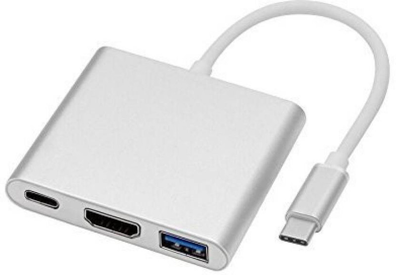 higadget USB 3.1 Type C to HDTV HDMI, USB 3.0, Type C Converter Cable Adapter 1 m USB Type C Cable(Compatible with TYPE C DEVICES, Silver, One Cable)