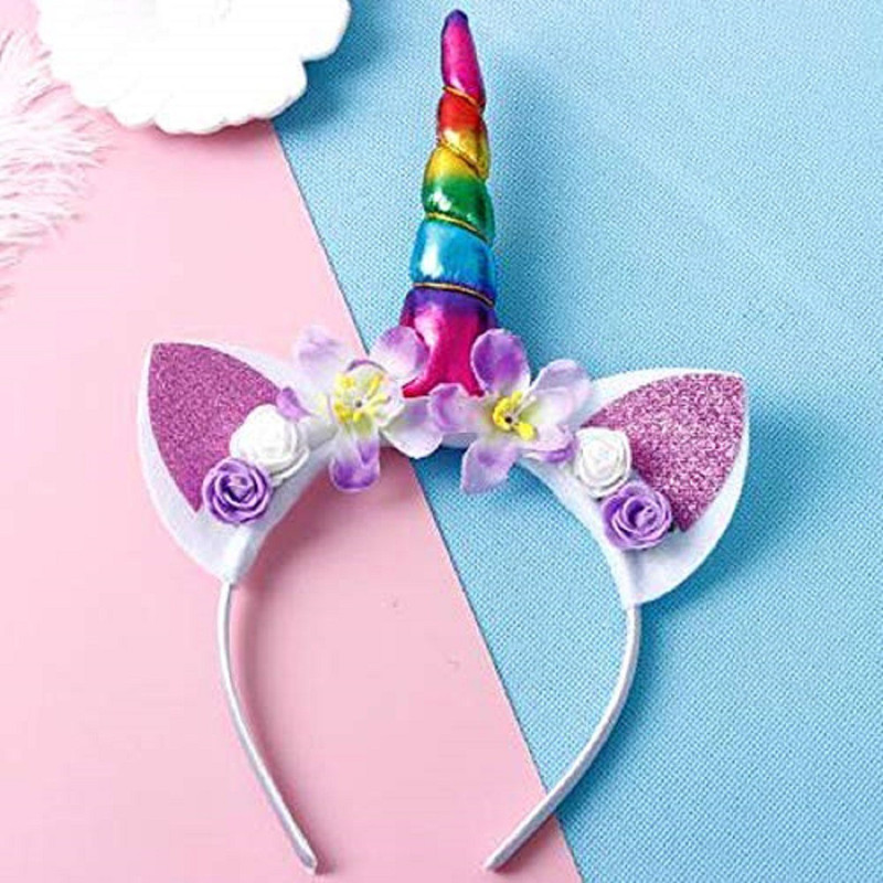 skky bell Kids Hair Accessories Cute Girls Flower Ears Unicorn Headbands Makeup Headband