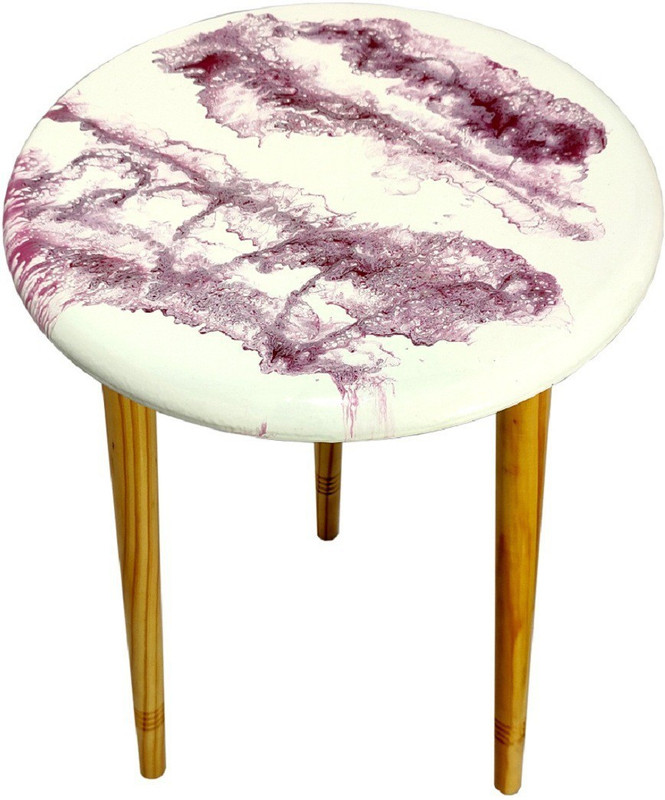 wood art india WOODEN MARBLE LOOK RESIN TABLE Solid Wood Bedside Table(Finish Color - WHITE PINK RESIN GLOSSY TOP AND NATURAL WOOD LEGS)