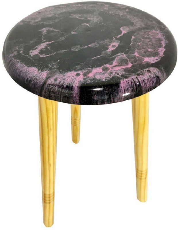 wood art india WOODEN MARBLE LOOK RESIN TABLE Solid Wood Bedside Table(Finish Color - black pink glossy resin)