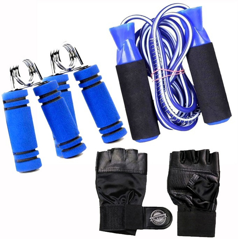 DCS Pro Fitness Combo of Hand Grip + Skipping Rope + Leather Gym Gloves Fitness Accessory Kit Kit