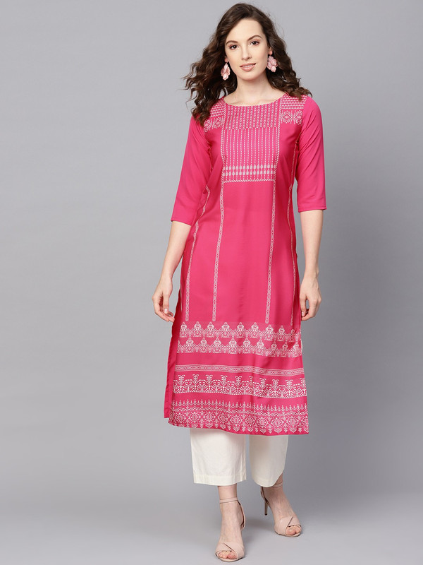 Buy Ahika Women Printed Straight Kurta Pink Online at desertcartUAE