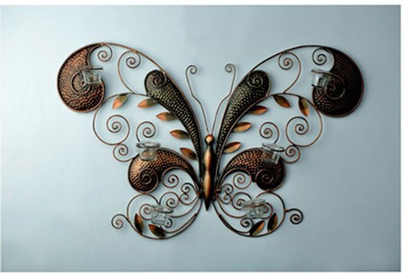 lavish ANTIQUE GOLDEN FINISH CURL METAL ART BUTTERFLY WALL HANGING(Brass)