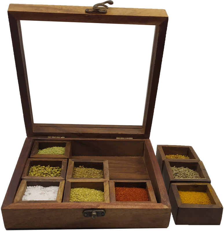 dru arts  - 50 ml Wooden Spice Container(Brown)