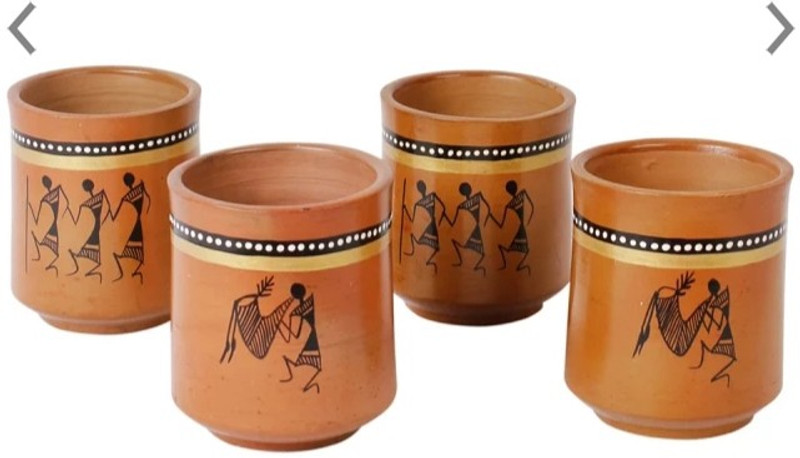 rav industries RAV INDUSTRIES EXCLUSIVE 4 PIECE SOLID TERRACOTTA KULLADHS SET FASHION CUPS FOR TEA & COFFEE FOR TEA & COFFEE Terracotta(Brown, Black, White, Pack of 4)