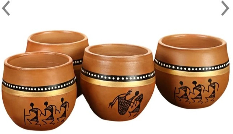 rav industries RAV INDUSTRIES Exclusive 4 Piece Solid Terracotta KULLADHS Set Fashion Cups for Tea & Coffee for Tea & Coffee Terracotta(Brown, Gold, Black, White, Pack of 4)