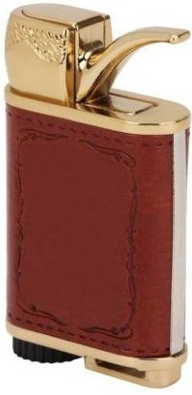p4u Antique Leather Brass Emblem Cigar Shape Cigarette Lighter Pocket Lighter(Gold)