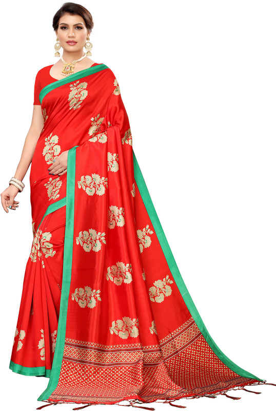 medlly Printed Fashion Art Silk Saree(Red)