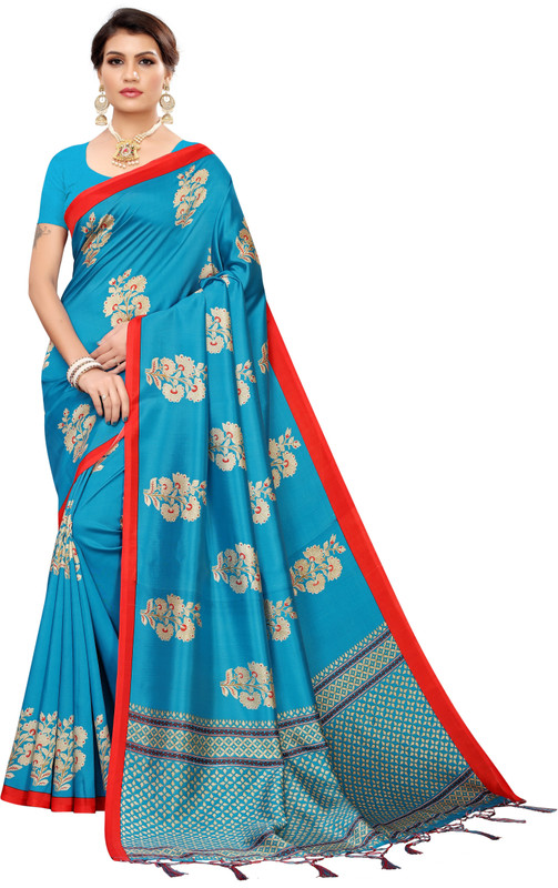 medlly Printed Fashion Art Silk Saree(Light Blue)
