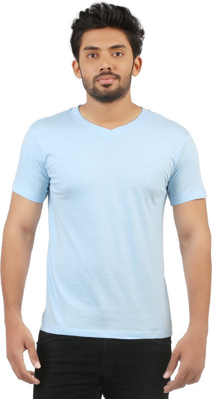 VUYHAZ Solid Men V-neck Blue T-Shirt VUYHAZ Solid Men V-neck Blue T-Shirt