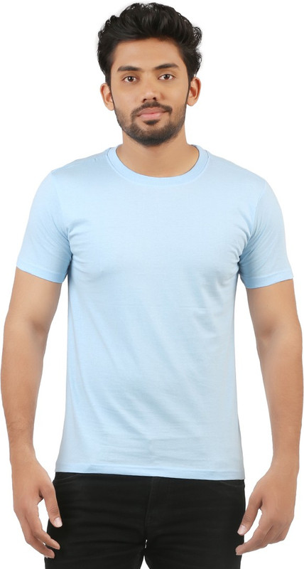 VUYHAZ Solid Men Round Neck Blue T-Shirt VUYHAZ Solid Men Round Neck Blue T-Shirt
