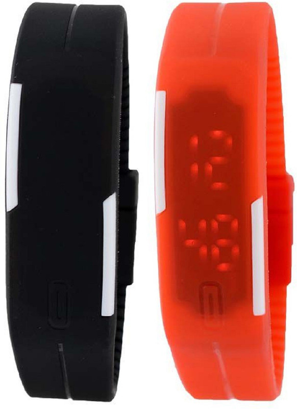 reloaded fancy stylish led digital watch COMBO (BLACK & ORANGE) Digital Multi-Color Silicone LED Men's Watch Set of 2 - 7882 (Black& orange) Digital Watch  - For Boys & Girls