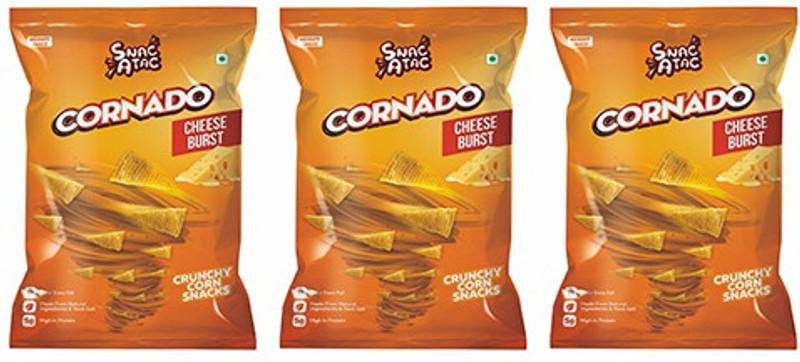 snacatac Cheese Burst, Corn Cone Snacks -100 g Each (Pack of 3) Chips(3 x 100 g)