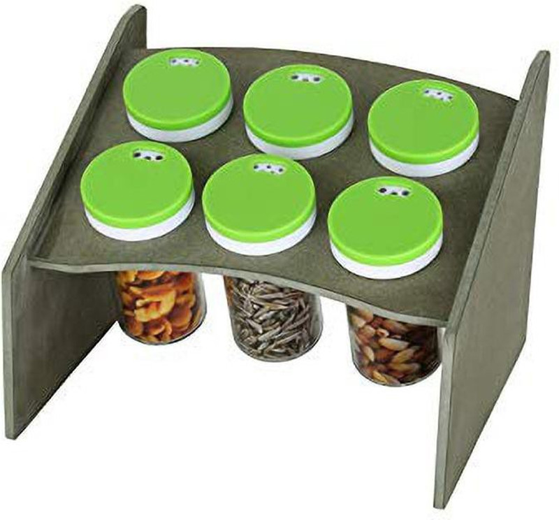aneyev Spice Rack  - 40 ml Wooden, Plastic Pickle Container & Salt Pepper Container, Spice Container, Tea Coffee & Sugar Container(Pack of 6, Green)