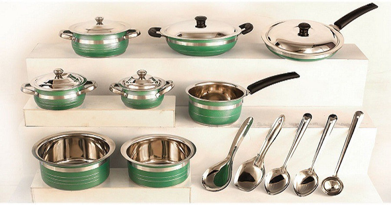 klassi kichen 18 Pcs Colored Cookware Set Induction Bottom Cookware Set(Stainless Steel, 18 - Piece)