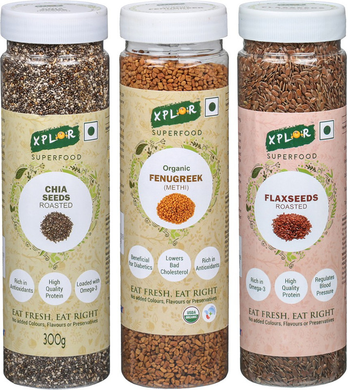 xplor Roasted chia 300 gm + Fenugreek (methi) 300 gm + Flaxseed 250 gm(850 g, Pack of 3)