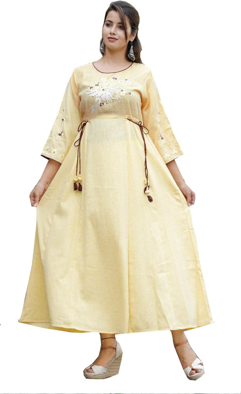 dixita enterprises Festive & Party Embroidered Women Kurti(Yellow)
