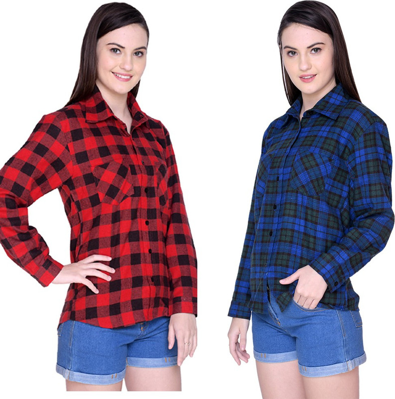 blossom boutique Women Checkered Casual Multicolor Shirt(Pack of 2)