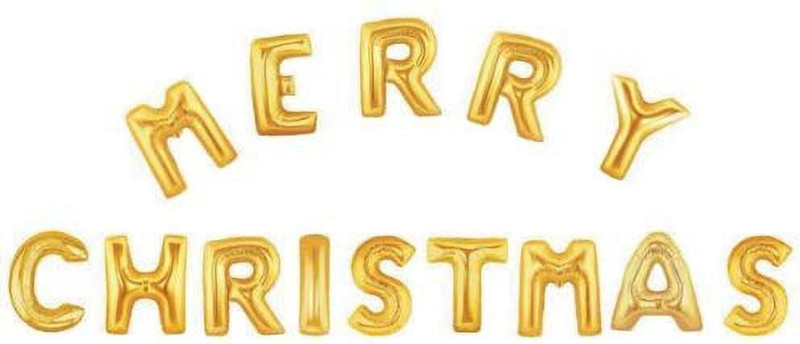 kubergift Solid Merry Christmas Foil Ballon golden 16 Inch Letter Letter Balloon(Gold, Pack of 14)