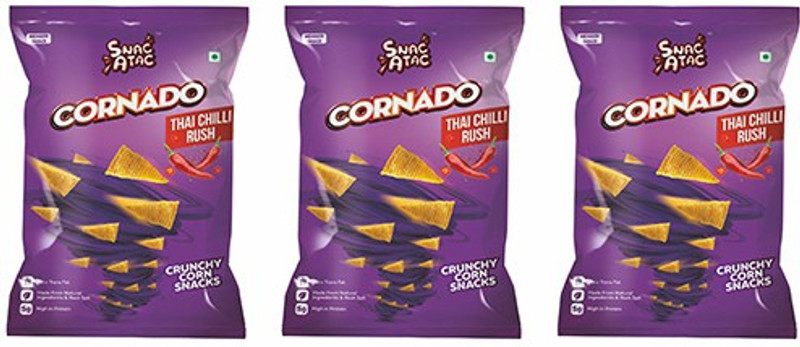 snacatac Cornado Thai Chilli Rush, Corn Cone Snacks - 100g Each (Pack of 3) Chips(3 x 100 g)