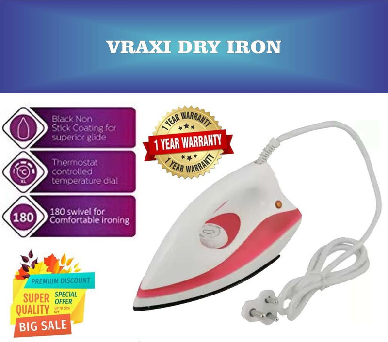 Vraxi Royal Dry Iron 1000 W Dry Iron(Red) Vraxi Royal Dry Iron 1000 W Dry Iron(Red)