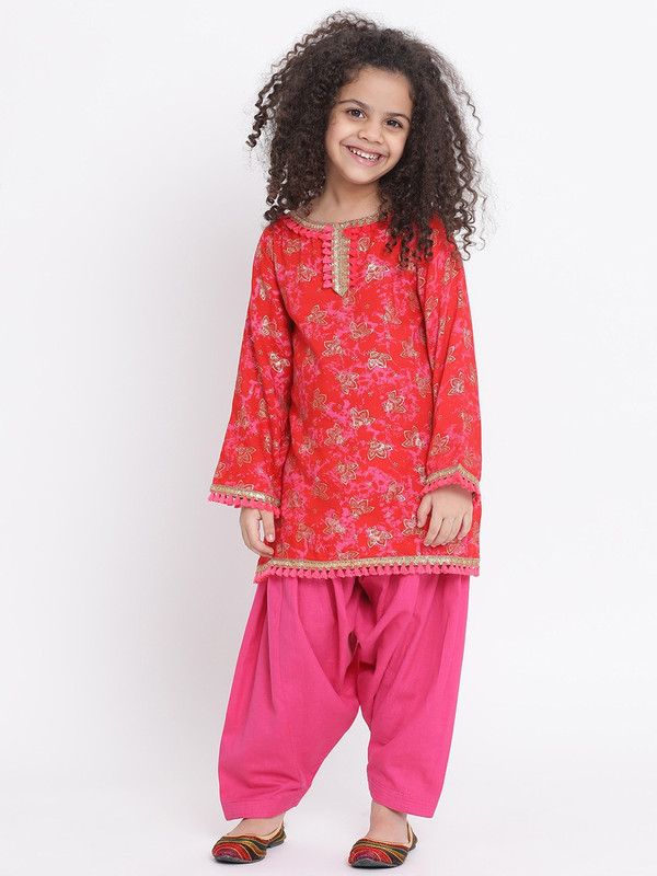 wondermom Girls Casual Kurta and Pyjama Set(Pink Pack of 1)