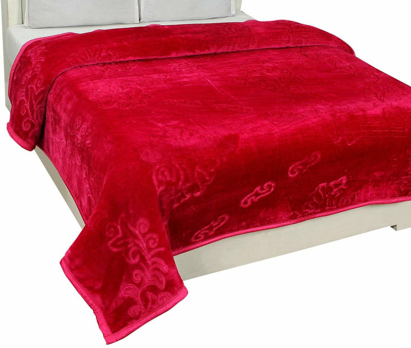 indcrown Abstract, Floral, Self Design Double, King Mink Blanket(Polyester, Red)