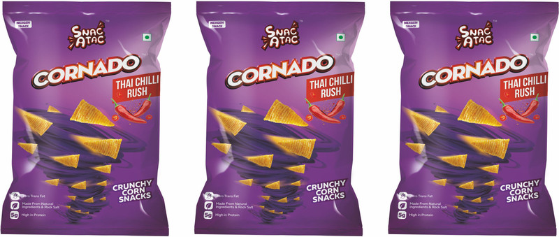 snacatac Cornado Thai Chilli Rush, Corn Cone Snacks, 60 g Each (Pack of 3) Chips(3 x 60 g)