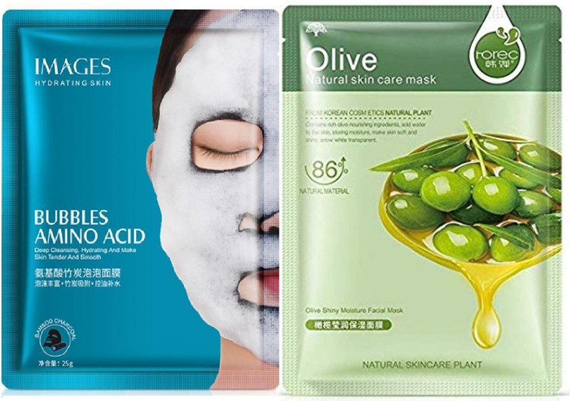rorec Pack of 2 Face sheet mask korean Bubble and Olive paper mask(60 g)
