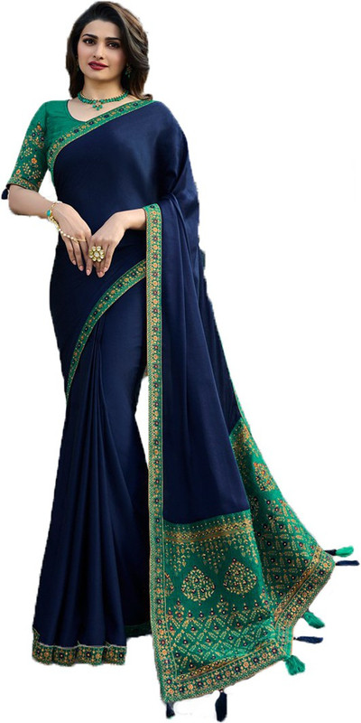 royal fashion Solid Bollywood Jacquard Saree(Blue)