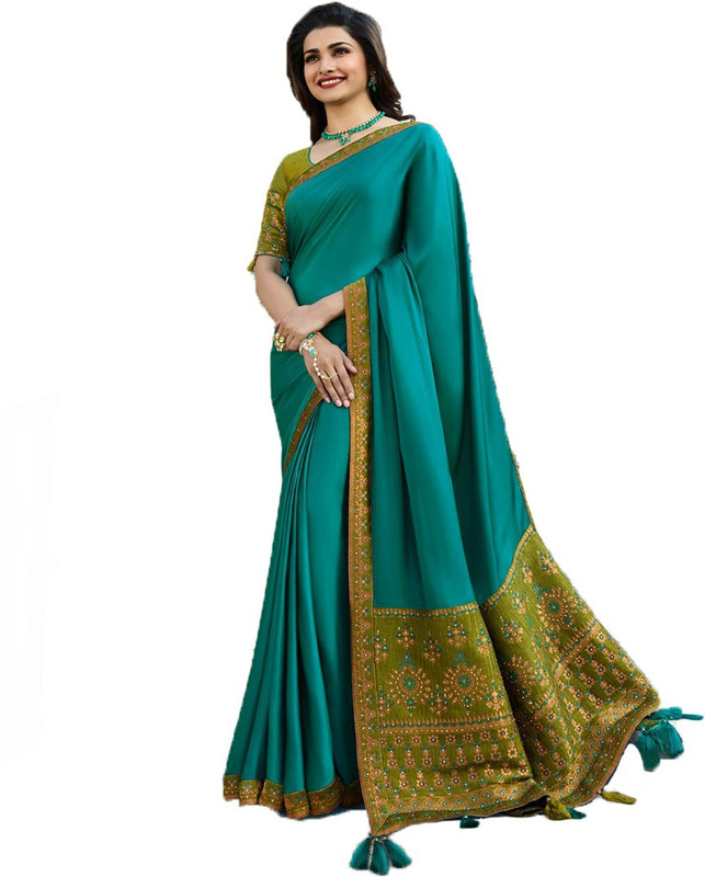 royal fashion Solid Bollywood Jacquard Saree(Green)