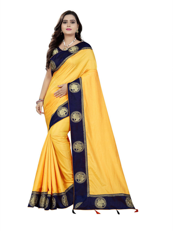 vedu creation Embroidered Bollywood Pure Silk Saree(Yellow)