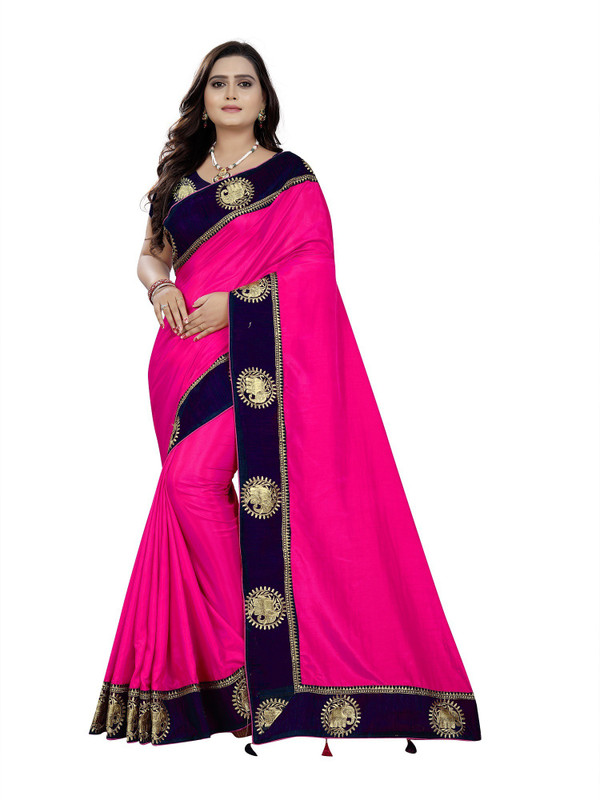 vedu creation Embroidered Bollywood Pure Silk Saree(Pink)
