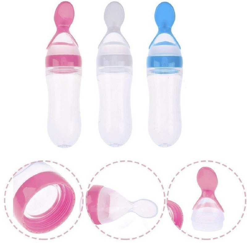 Manan Shopee Baby Squeezy Food Grade Silicone Spoon Bottle Feeder for Baby Feeding  - Silicone(Pink /Blue/White ( Color May Vary) Any 1 Piece)