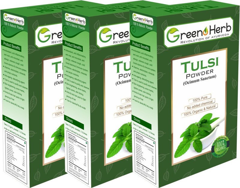 greenoherb Organic 100% Herbal Tulsi Powder Pack Of 3(300 g)