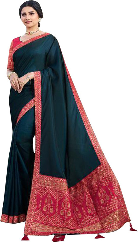 royal fashion Embroidered Bollywood Jacquard Saree(Red, Blue)