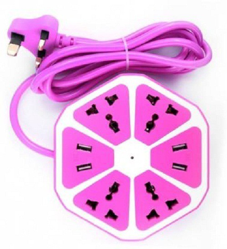 dolevas Socket Extension Cord Board with 4 USB 4 Socket Surge Protector(Pink)