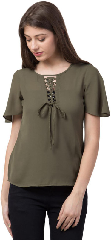 yuvi apparel Casual Flutter Sleeve Solid Women Light Green Top