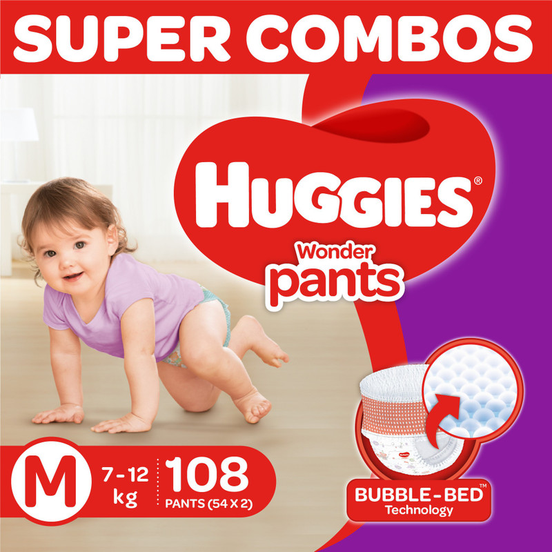 Huggies Wonder Pants Medium Size Diapers Combo Pack Of 2, 54 Counts Per Pack (108 Counts) - M(108 Pieces)