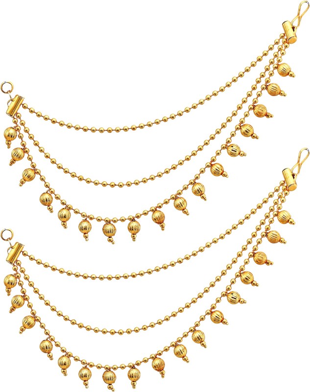Divastri Pearl Bahubali Golden Jhumki Jhumkas Ear Chains Hair Accessory Pearl Copper,...