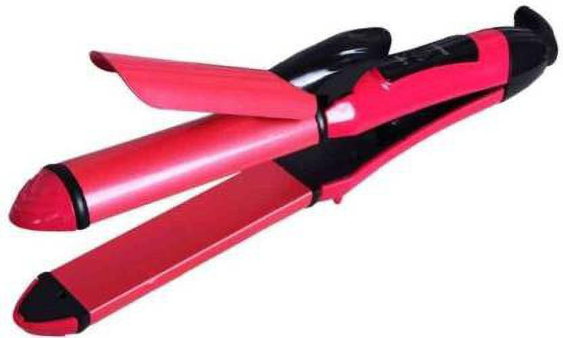 helix mart 2in1 Professional Solid Smooth Ceramic Hair Curler Curling Iron Rod Travel Hair Straightener Flat Hair Iron Instant Heat Up Salon Approved Anti-Static Styling Roller 45W Hair Styler (Pink) Hair Straightener(Pink)