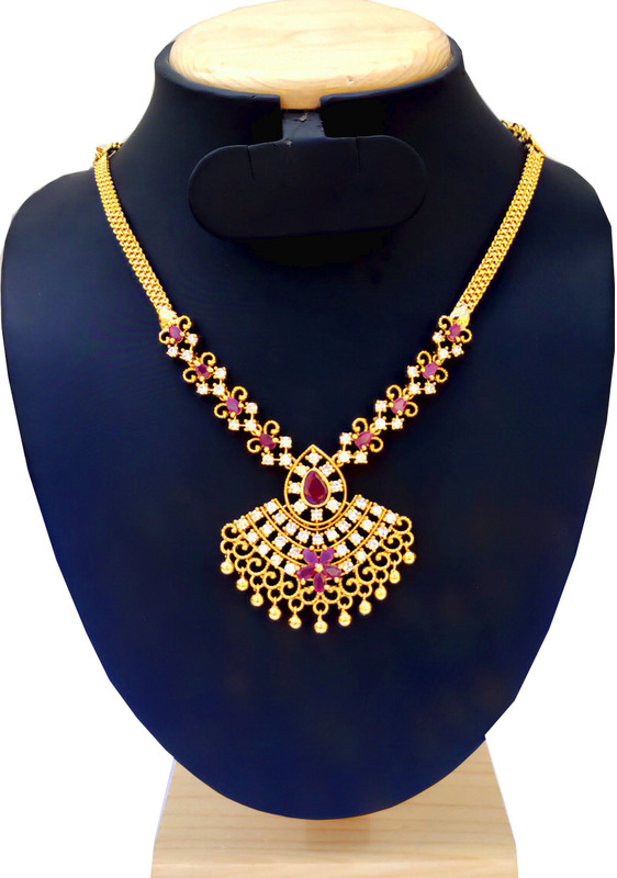 oh wow american diamond gold plated women necklace Ruby, Onyx, Diamond Gold-plated Plated Alloy, Copper Necklace