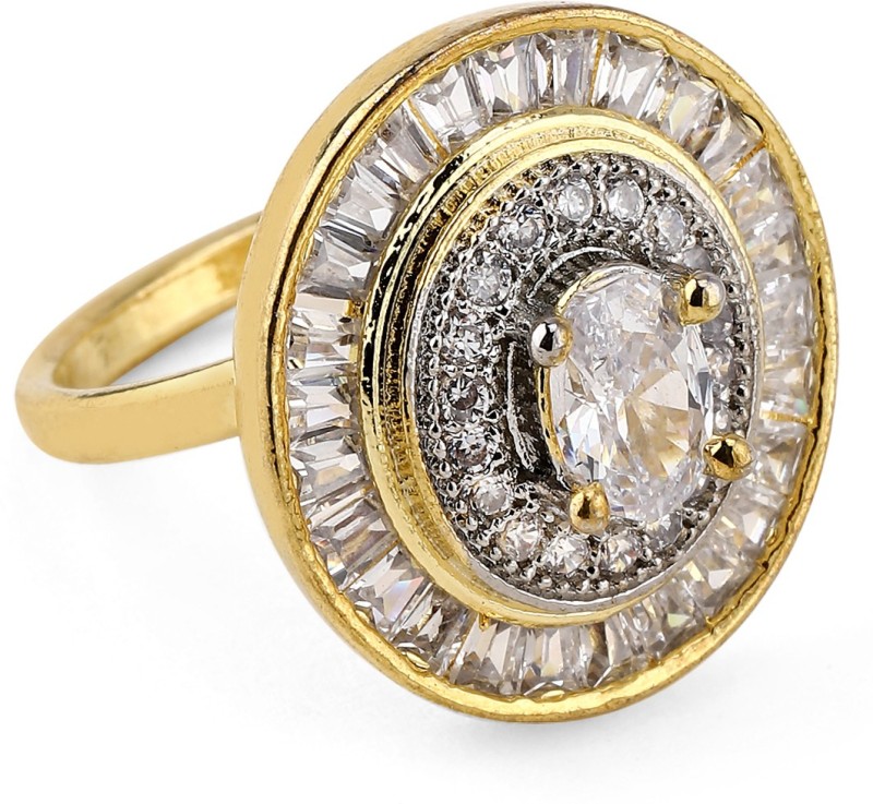 Rubans Rubans Gold-Toned CZ Studded Statement Ring Alloy Gold Plated Ring