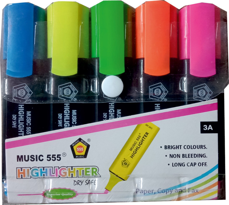 music 555 HIGHLIGHTER(Set of 5, 5 MULTI COLOUR)