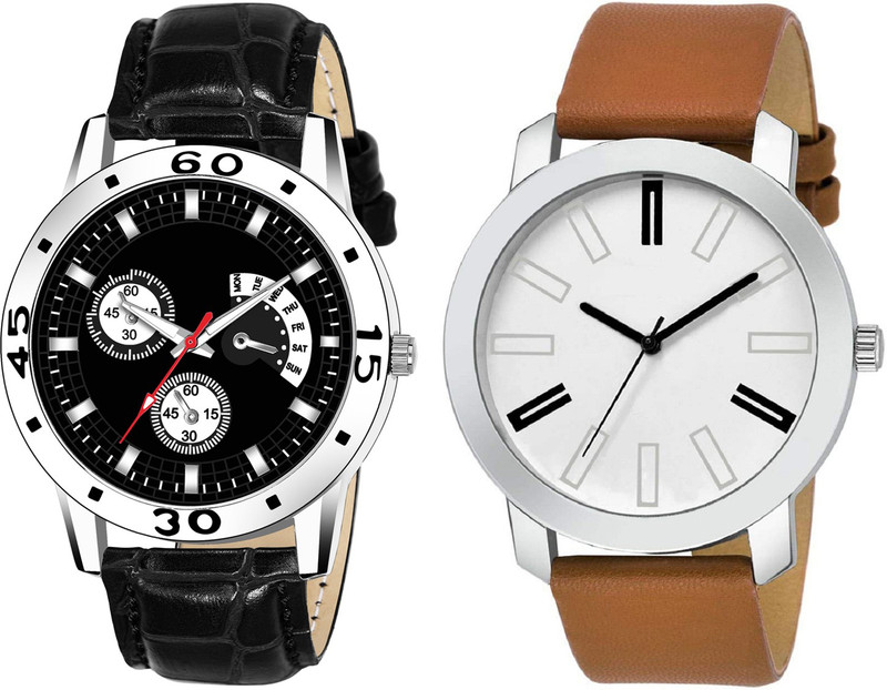just like New Style All black -Brown Analog Leather Combo Pack Of 2 watch for Boy And Men Stylish Attractive Chronograph Pattern Combo pack-2 Boys Watch Combo pack 2 Watch - For men Analog Watch  - For Men
