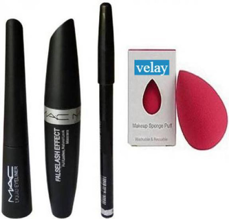 velay Eyebrow Pencil Black & Liquid EyeLiner & Mascara(4 Items in the set)