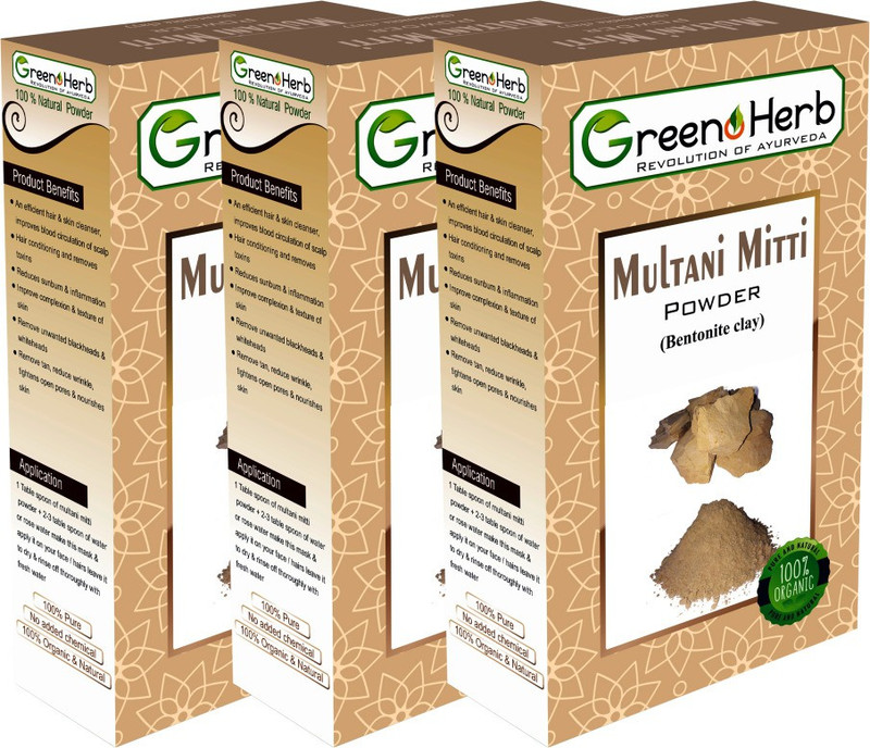 greenoherb Organic Multani Mitti Powder (Bentonite Clay) Pack Of 3(300 g)