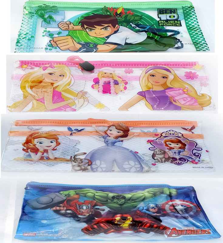 lookat 4-Pcs Zipper Pouch Pen Pencil Stationary Case Travel Document Holder and Cosmetics Bag (Style-2) Pouch(Multicolor)