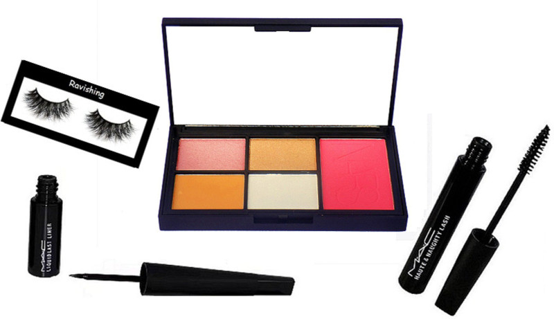 ravishing Eyelashes,Mac Liquid Liner Waterproof,Haute Naughty Mascara Lash Black,NRAS 4 Shades 1 Blusher Eyeshadow Palette,(4 Items in the set)
